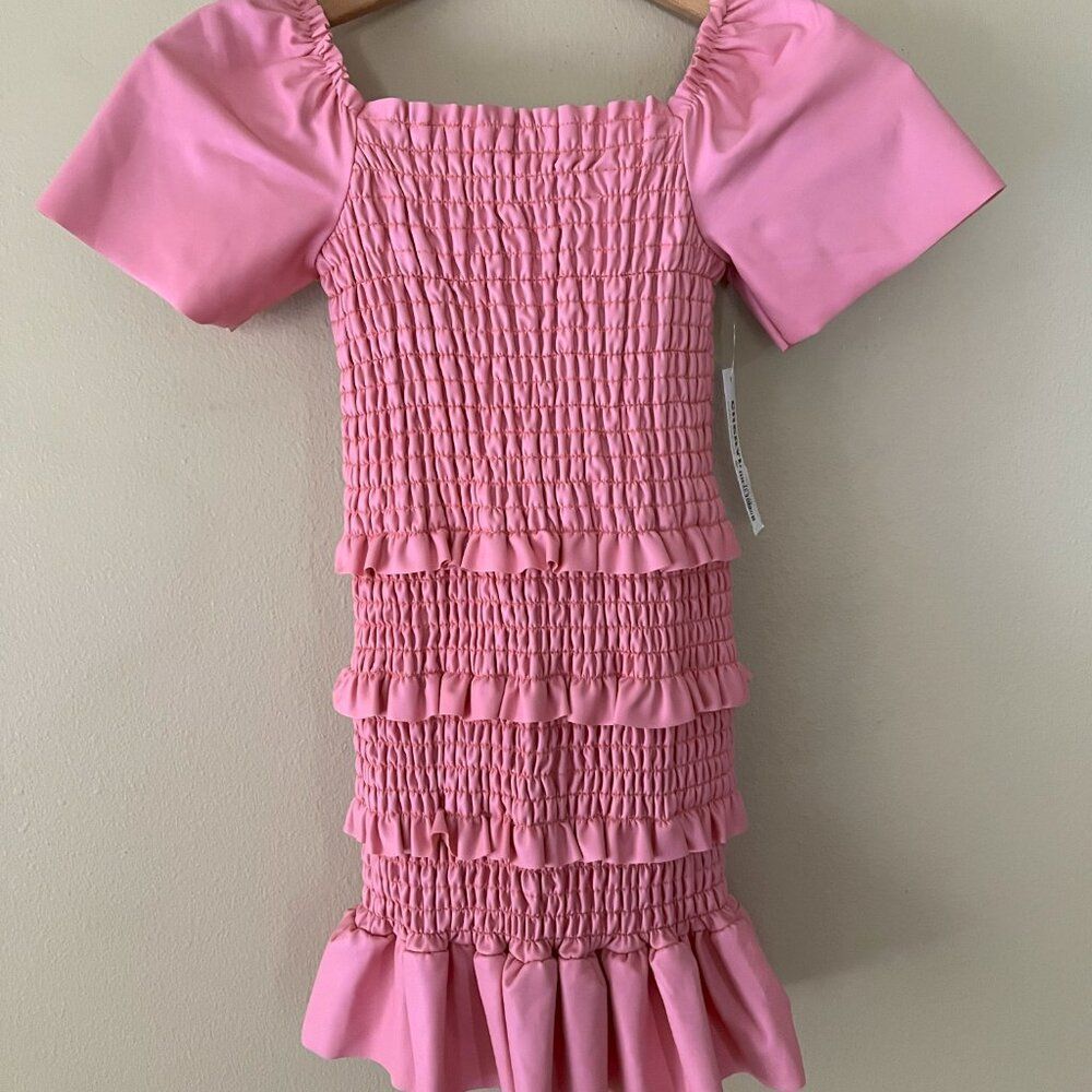 NEW Cheryl Creations Isabella Pink Faux Leather Short Sleeve Dress Size 10 - 12 - Picture 4 of 7